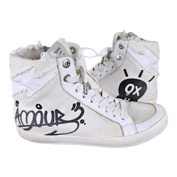 Zadig & Voltaire Womens Jormi Amour Distressed High Top Sneakers 37 White Grunge - Picture 1 of 16